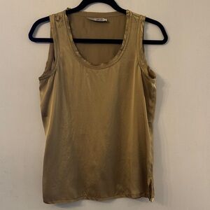 GO BY GO SILK Gold/Green 100% washable Silk Tank Top